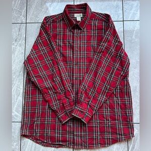 L.L. Bean Mens Red/White PlaidFlannel TraditionalFit 100%Cotton ButtonUp Shirt L